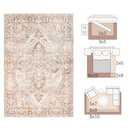 jinchan Washable Large Area Rug 6x9 Accent Rug for Living Room Indoor Brick Red Vintage Floor Mat Floral Printed Distressed Carpet Non Slip Low Pile Floor Cover for Kitchen Bedroom Dining Room (6' x 9' (Rectangular), Hexagon Brick Red)