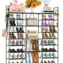 Kottwca Shoe Rack Organizer, Large Shoe Rack for Entryway Closet, Metal Shoe Shelf for Shoes and Boots, Big Non-Woven Fabric Shoe Storage Organizer with Hooks for Cloakroom, Black (3 Row 9 Tier-1)