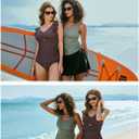 Aleumdr Two Piece Tankini Swimsuits for Women Cutout Tummy Control Bathing Suit Ruffled V Neck Tank Tops with Bottom (Brown, M)