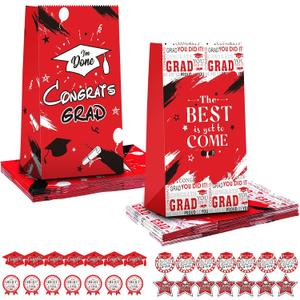 Teling 28 Set 2026 Graduation Gift Paper Bags with Stickers Congrats Grad Goodie Bag Thank You Candy Bags for Graduation Party Favor Decorations Supplies(Red)