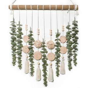 GIAUMA Boho Bathroom Decor Artificial Eucalyptus Hanging Wall Decor Fake Greenery Leaves Plants Wicker Ball on 16.5 inch Stick Rustic Farmhouse Natural Bedroom Kitchen Nursery Office Decorations
