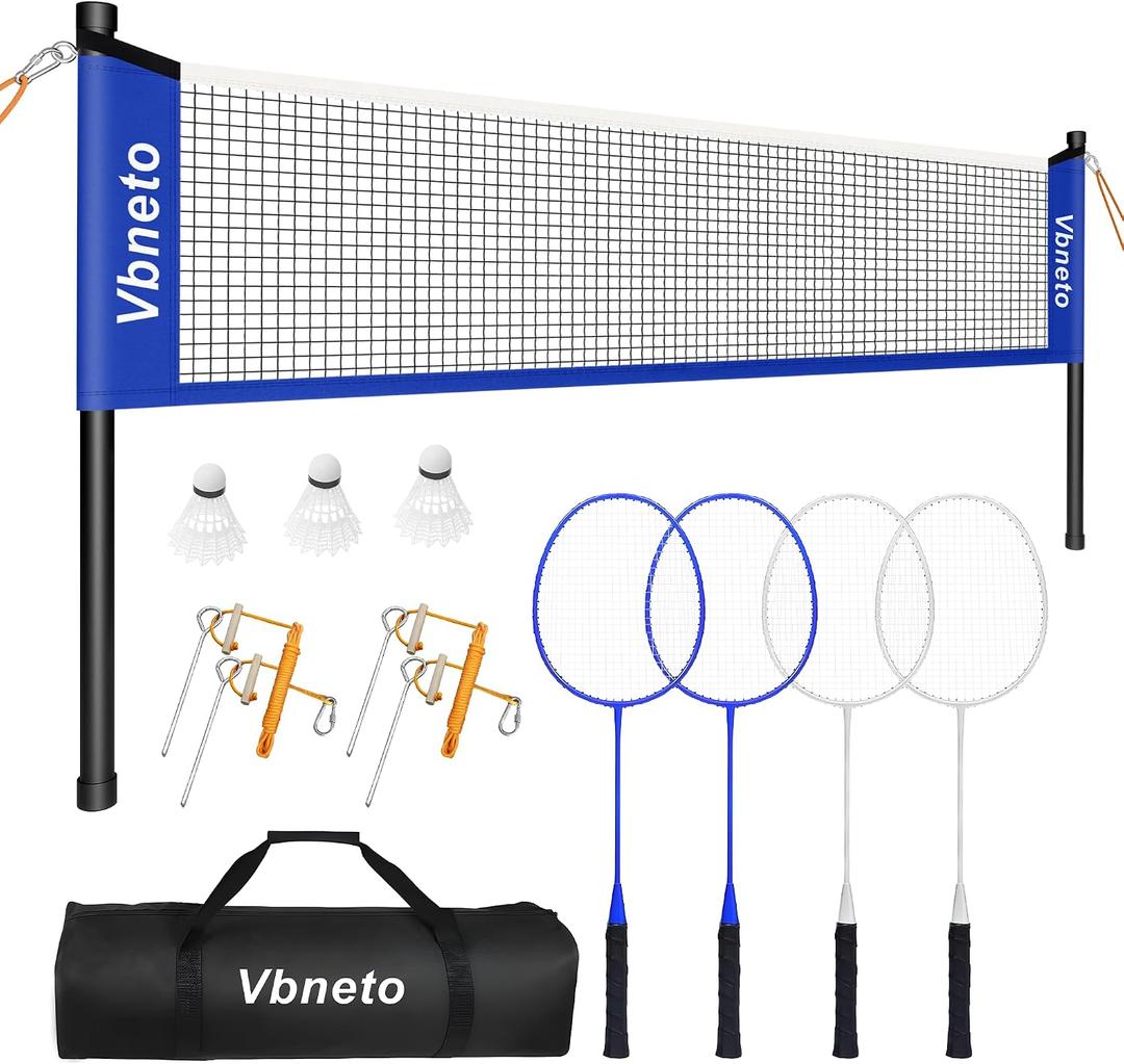 Badminton Set, Portable Outdoor Anti-Sag System Official 20ft x 5ft Easy Setup Durable Net with 4 Rackets, 3 Shuttlecocks & Carry Bag for Backyard, Lawn or Beach Fun