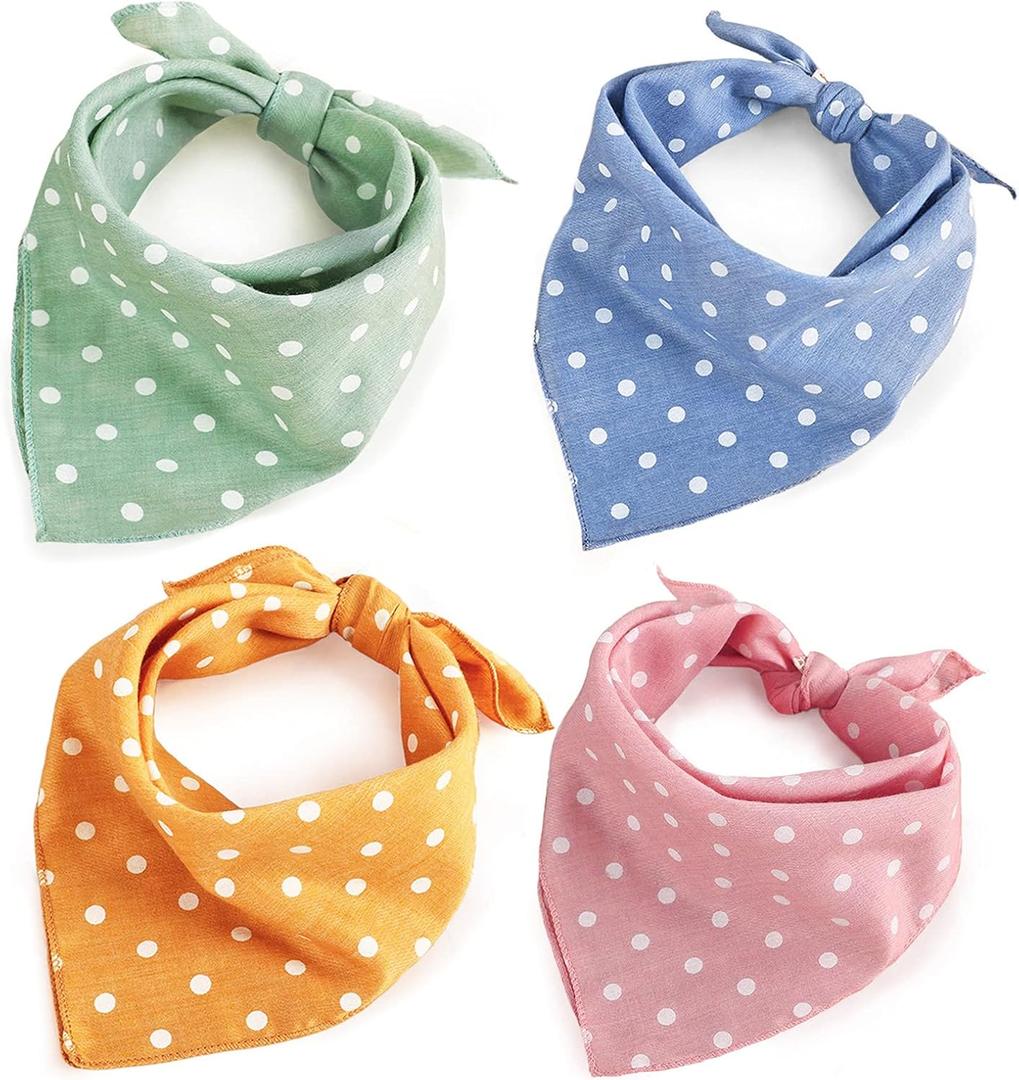4PCS Fall Dog Bandanas Cat Birthday Cute Soft Cotton Puppy Scarfs Washable Daily Handkerchief Pink Green Blue Orange Comfortable Gifts, Adjustable Accessories for Small Medium Large Girl Boy Pup Pet (Polka Dot)