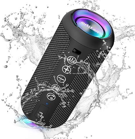 Ortizan Portable Bluetooth Speakers, IPX7 Waterproof Wireless Speaker with 24W Loud Stereo Sound, Outdoor Speaker with Bluetooth 5.3, Deep Bass, RGB Lights, Dual Pairing, 30H Playtime for Home, Party (Black)