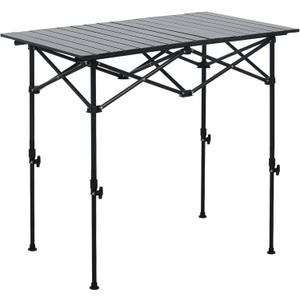 LOFTEY Folding Camping Table, Adjustable Height Aluminum Camp Table with Roll Up Top, Lightweight with Carry Bag, Portable for Camping, Backyard BBQ, Tailgating, 37.4" L x 21.7" W x 32" H, Black LOFTEY Folding Camping Table, Adjustable Height Aluminum Camp Table with Roll Up Top, Lightweight with Carry Bag, Portable for Camping, Backyard BBQ, Tailgating, 37.4" L x 21.7" W x 32" H, Black
