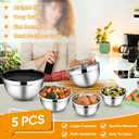 TeamFar Mixing Bowl Set of 5, 4.5/3/1.5/1/0.7 QT, Stainless Steel Metal Nesting Salad Bowl with Lid Set, Ideal for Mixing Serving, Non-Toxic & Sturdy, Airtight Lid & Easy Clean, Black, 4.7'' H x 10.2 Dia