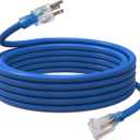 EP 25 Ft Outdoor Extension Cord, 12/3 SJTW Heavy Duty Waterproof Power Cable, 3 Prong Grounded Plug, Lighted End, for Lawn, Garden, Appliances, Blue (25ft)