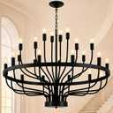 Shandaglo Large Black Chandelier 24-Light, Round 3-Tier Wagon Wheel Fixture, 39 in Farmhouse Candle Pendant with E12 Base for Dining Room, Foyer, Living Room, Hallway, High Ceiling