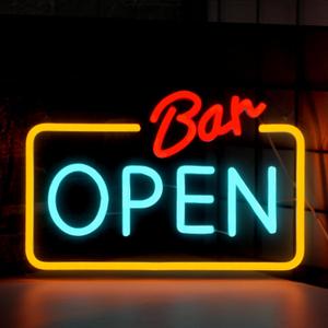 Bar Open Neon Sign for Business, Light up Open Signs for Wall Decor, Dimmable USB Open Neon Light for Beer Bar Pub Party Man Cave Room Art Decor Gift
