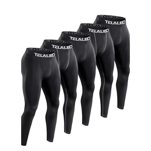 TELALEO 5 Pack Men's Compression Pants for Workout, Running, Basketball - Sports Baselayer Leggings XL