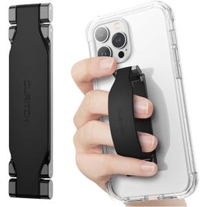 SURITCH Phone Grip Strap Finger Loop Holder for Back of Phone, 2-in-1 Soft Silicone Gripper Kickstand for iPhone Samsung and Most Cell Phone Cases, 3.94" Black (Long)