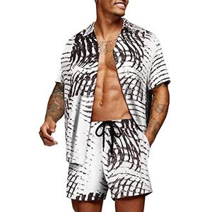 COOFANDY Men's Flower Shirt Hawaiian Sets Casual Button Down Short Sleeve Shirt Summer Beach , M