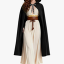 Renaissance Hooded Cloak Cape Retro Medieval Viking Robe with Necklace Halloween Cosplay Costume for Adult Black