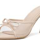 Mostrin Kitten Heels for Women Round Toe Heels With Bow Vintage Mules Sexy Slip on Stiletto Backless Sandals for Party Daily (7.5, Nude)