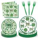 Havawish St Patrick's Day Party Supply Irish Bow Paper Plates and Napkins Shamrock Party Decoration Saint Patricks Day Disposable Green Paper Plates for 24 Guests Table Supply for Birthday Baby Shower