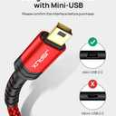JSAUX Mini USB Cable[2-Pack 3.3ft+6.6ft], USB 2.0 Type A to Mini B Fast Charging Braided Cord for GoPro Hero 3+, PS3 Controller, MP3 Player, Dash Cam, Garmin Nuvi GPS, Camera, Blue Yeti, Red