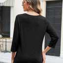 TICTICMIMI Women's 3/4 Sleeve Tops Crew Neck Pleated T Shirts Loose Fit Tunic Shirts (Large, Black)