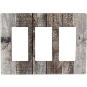 Vintage Dark Brown Gray Wood Wooden Grain 3 Gang Decorator/Gfci Light Switch Cover Plate, Rustic Country Farmhouse Distressed Kitchen Style Triple Rocker Device Socket Switch Face Wall Plate Cover