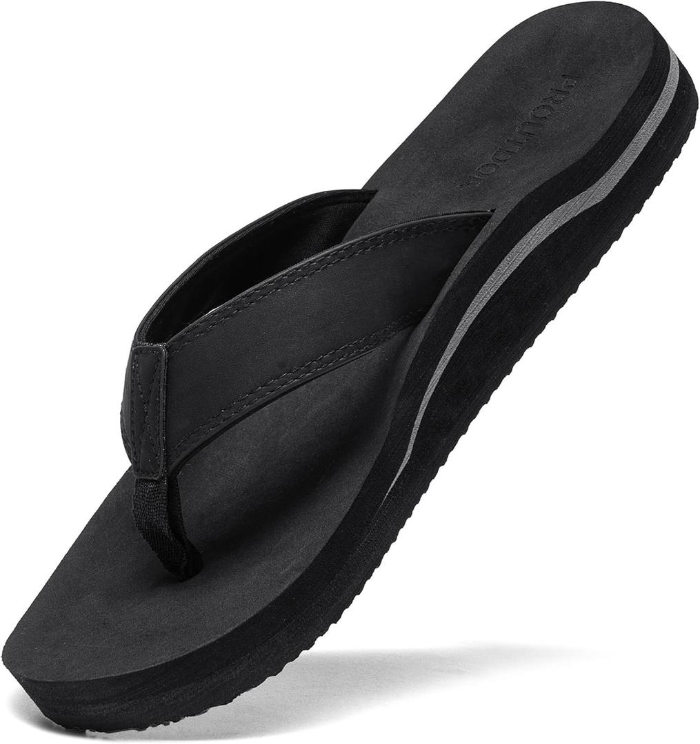 Men's Wide Flip Flop with Orthotic Arch Support Athletic Slide Thong Sandals for Men Soft Cushion Footbed (Size 13, Black)