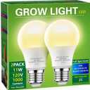 Grow Light Bulbs, Briignite LED Grow Light Bulb A19 Bulb, Full Spectrum Grow Light Bulb, Plant Light Bulbs E26 Base, 11W Grow Bulb 100W Equivalent, Grow Light for Indoor Plants, Seed Starting, 2Pack (Warm White)