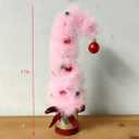 Set of 2 Pink Christmas Table Tree - 17 Plush Christmas Tabletop Mini Tree Decorations with Red Balls, Indoor Xmas Home Decor for Table Office Mantle