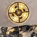 Farmhouse Rustic Caged Ceiling Fan with Light Flush Mount, Black Chandelier Low Profile Ceiling Fans with Lights and Remote, Bear and Deer Design Fandelier for Bedroom, Living Room, Kids Room, Cabin