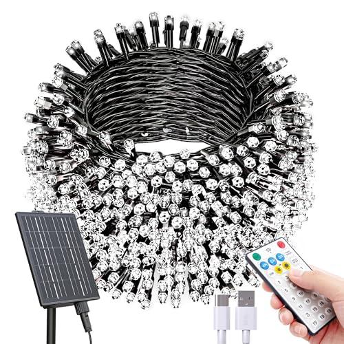 SOLARBABY Solar Christmas Lights Outdoor,142Ft 400 LED White Solar String Lights Outdoor with Remote,19 Modes Waterproof Christmas String Light for Garden Patio Xmas Tree Christmas Decoration