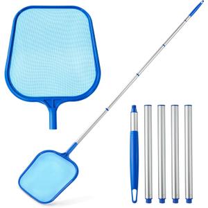 Pool Skimmer - Pool Skimmer Net with 5 Section Adjustable Telescopic Aluminum Pole, 25''- 64'', Pool Net Skimmer Rake with Ultra Fine Mesh , Pool Leaf Skimmer for Swimming Pools, Spas, Hot Tubs