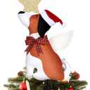 Dog Christmas Tree Topper with Hat Glitter Star & Wings Xmas Tree Ornament Brown Puppy Winter Holidays Home Decor