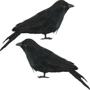 Fashionwu Realistic Crows Halloween Handmade Crow Prop Feathered Black Raven Scene Birds Decoration - 2pcs, 6.3in