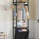 Hoctieon Coat Rack with 35L Tilt Out Basket, Clothes Garment Rack with Dual Shelves & Side Hooks, X-Shaped Sturdy Structure Freestanding Hall Tree Laundry Hamper for Bedroom Laundry Room Bathroom