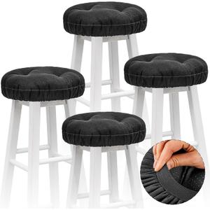 Marsui 4 Pieces Soft Stool Covers Round Bar Stool Cushions with Elastic Band Padded Seat Covers Nonslip Round Seat Cushions for Chairs Slipcovers(12 Inch,Black)