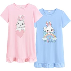 Tkria 2Pcs Girls Nightgowns 10 Years Flutter Short Sleeves Nightdress Nightie Dress Sleepwear Pajamas for Toddler Girls 