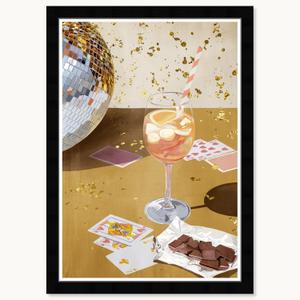 Wynwood Studio Golden Disco Celebration Framed Trendy Fashion Kitchen Art Prints, 15" x 21", Black Satin Flat Frame