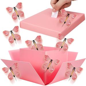 XLSXEXCL Butterfly Explosion Cardboard Gift Box, Flying Butterfly Surprise Box for Birthday, Wedding, Anniversaries, Christmas (Pink)