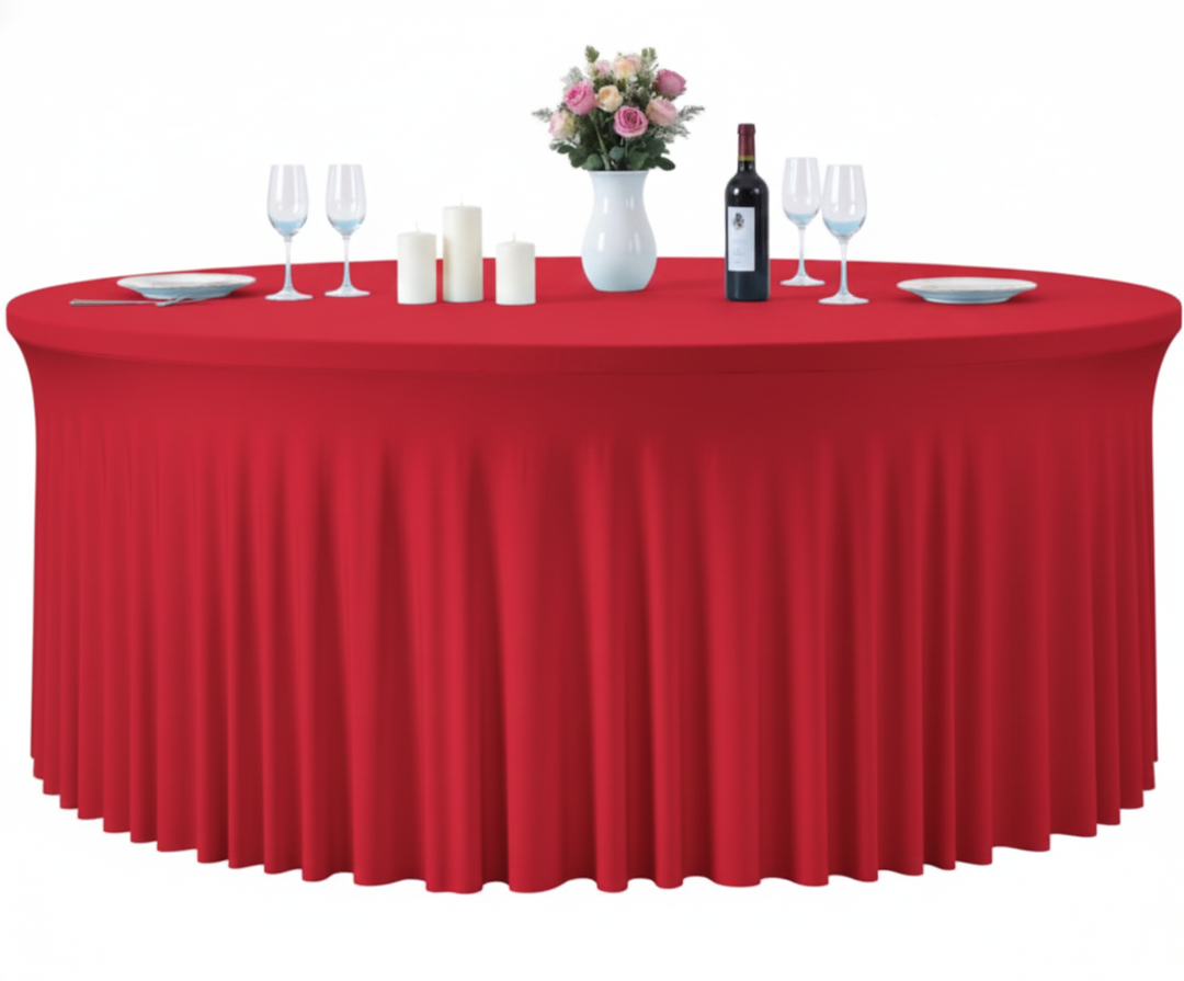 GALLETY Baby Blue Table Cloth for 5FT Round Tables, Fitted Spandex 120 inch Round Tablecloth, Wrinkle Free Table Skirt for Receptions Birthday Photography Party Social Events Baby Showers Decorations