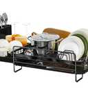 Runnatal Dish Drying Rack Extendable, Large Dish Rack with Drainboard, Utensil Holder, Cup Holder, Expandable Dish Drainer for Kitchen Counter, 20.5"-27.6" L x 12.6" W