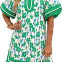Wenrine Womens Summer Puff Sleeve Casual V Neck Mini Boho Floral Dresses