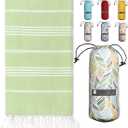 BAY LAUREL Turkish Beach Towel with Travel Bag 39 x 71 Quick Dry Sand Free Lightweight Large Oversized Towels Light (Pistachio Green With Floral Bag)