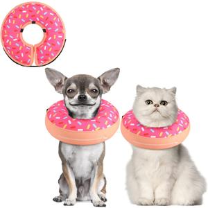 Supet Inflatable Dog Cone Collar for Small Dogs Puppies Cats, Soft Dog Cone Alternative After Surgery for Puppies Cats to Stop Licking (XS(Neck 4"-7"), Donut Pink)
