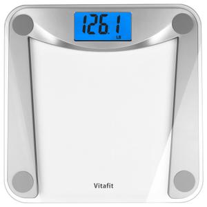 Vitafit Digital Bathroom Weight Scale for Body Weight, High Accuracy Assured by Weighing Professional Since 2001,Extra Large Blue Backlit LCD and Step-On, 400lb/182kg, Clear Glass (Silver)