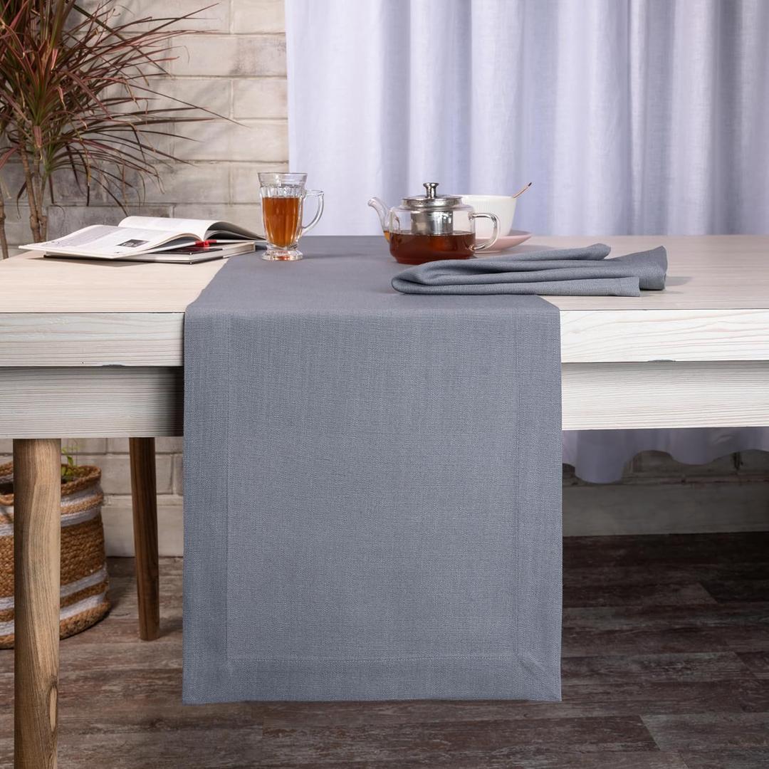 D'Moksha Homes Charcoal Grey Table Runner 14 x 72 Inch - Faux Linen - Wrinkle Resistant, Machine Washable - 100% Recycled Fabric