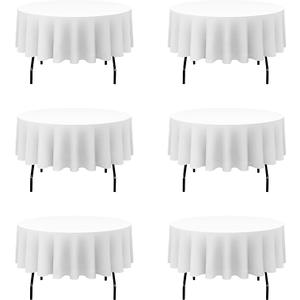 BRILLMAX 6 Pack White Round Tablecloths 90 Inch - Circle Bulk Linen Polyester Fabric Washable Table Cloth Cover for Wedding Reception Banquet Birthday Party Buffet Restaurant