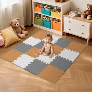 16 Tiles Baby Play Mat for Floor, EVA Foam Baby Floor Play Mat with 0.6 Inch Thick Interlocking Foam Tiles, Foam Floor Tiles for Baby, Toddlers and Kids
