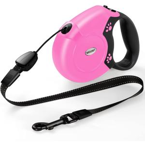 Retractable Dog Leash, 26 Ft Heavy Duty Pet Walking Leash for Small Medium Large Dogs up to 99lbs, Anti-Slip Handle, 360  No Tangle, Nylon Tape, One-Handed Brake (Pink)