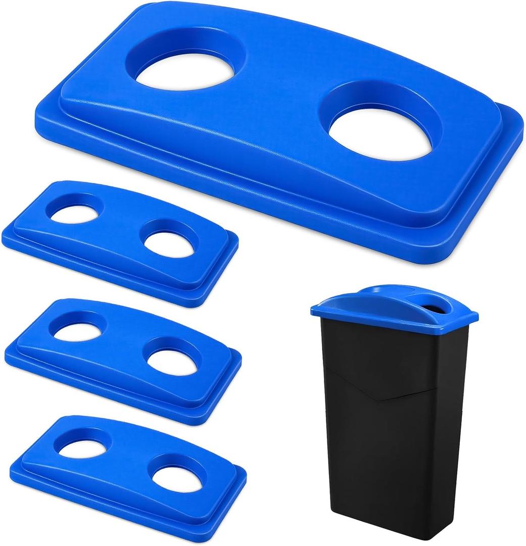 Maxdot 4 Pack Recycle Bin Lids Each with Two Bottles & Cans Openings, Blue