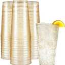 R-kay 16 oz Gold Glitter Plastic Cups For Party - 50 Pack Gold PLastic Cups - Hard Disposable Cups - Premium Heavy Duty Gold Cups - Disposable Cocktail Glasses - Party Cups (16 OZ)