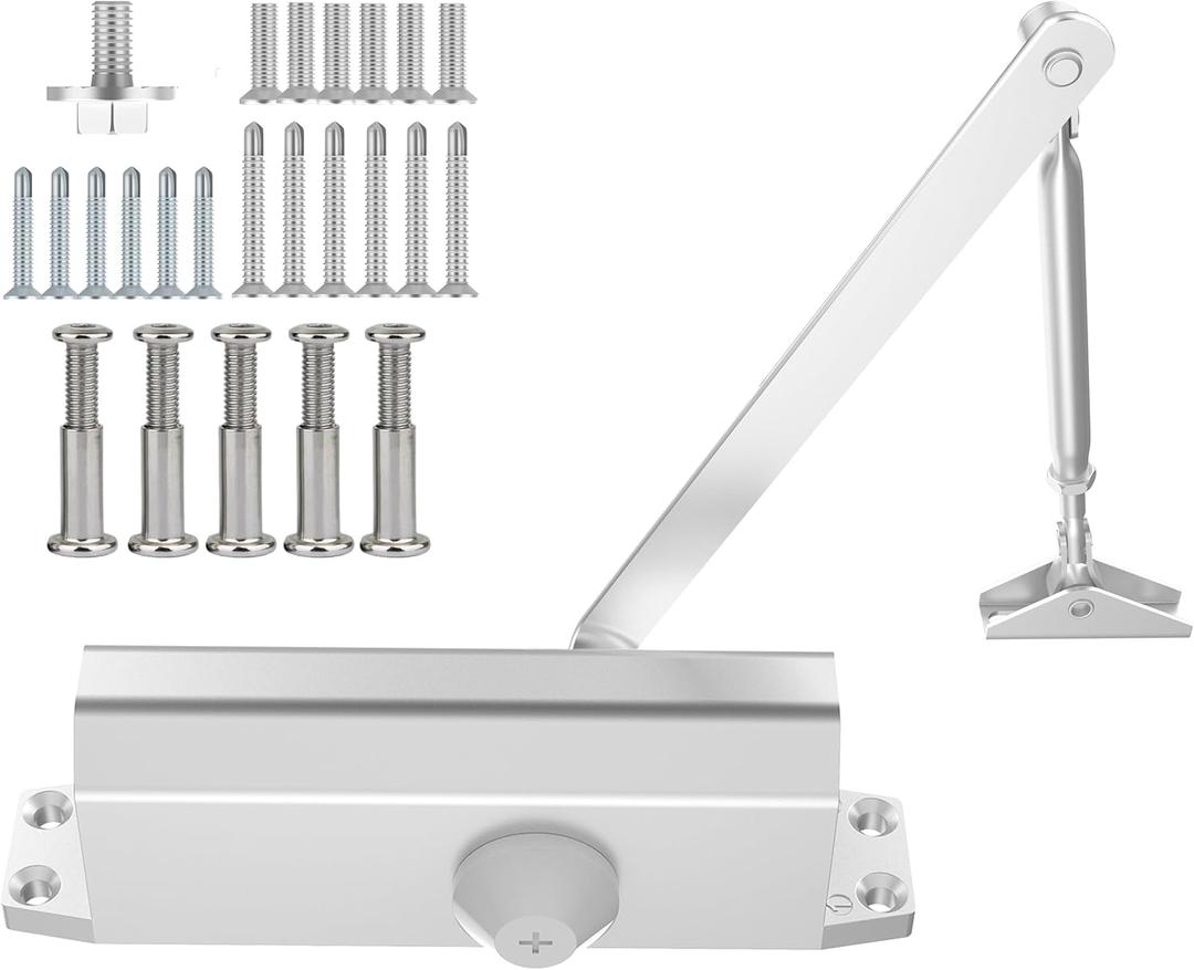 Door Closer, Residential Grade 3 Hydraulic Silent Automatic Door Closer for Home and Commercial, Easy Installation with Manual and Screws - Aluminum (Door Weight 99~143 lb)