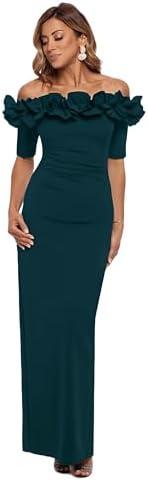 Xscape Women's Long Off The Shoulder Scuba Crepe Dress, 14 Petite 