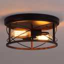 Q&S Farmhouse Ceiling Light Fixture Flush Mount,ORB+Bronze,Rustic Vintage Mini Ceiling Lighting for Hallway Entryway Kitchen Dining Room Bedroom Garage Gazebo Locker,2 Lights UL Listed
